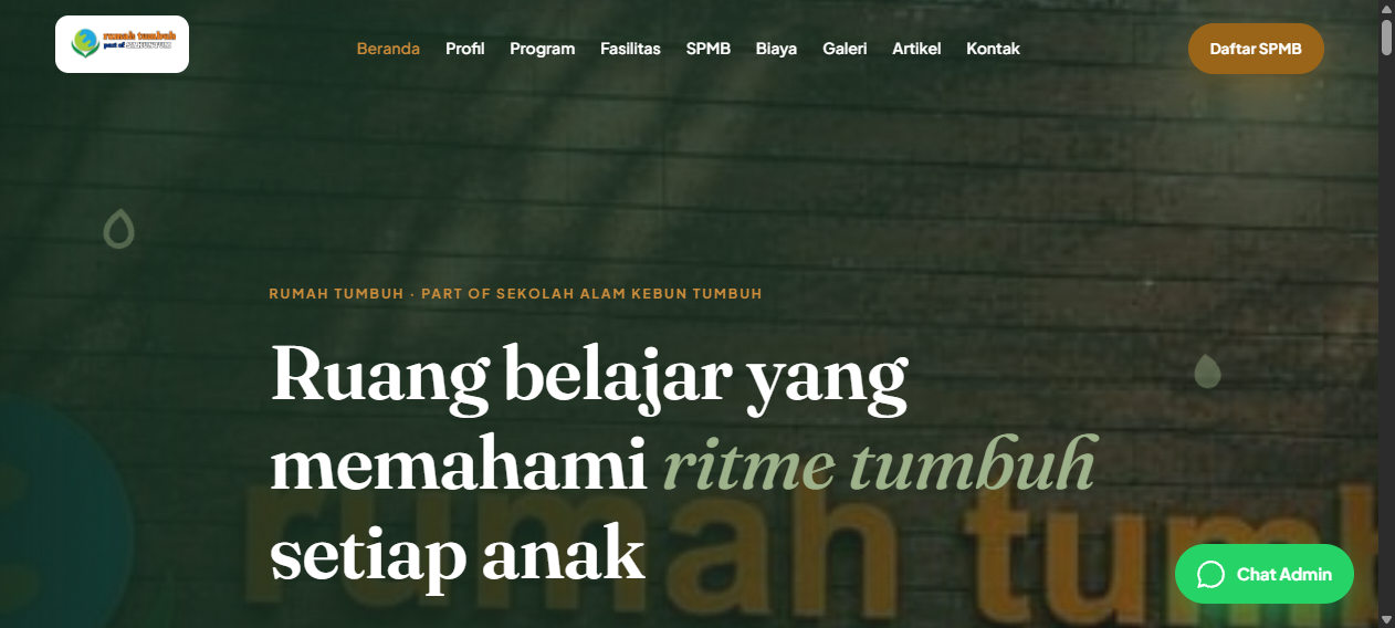 Tangkapan layar Website & ERP Sekolah Rumah Tumbuh